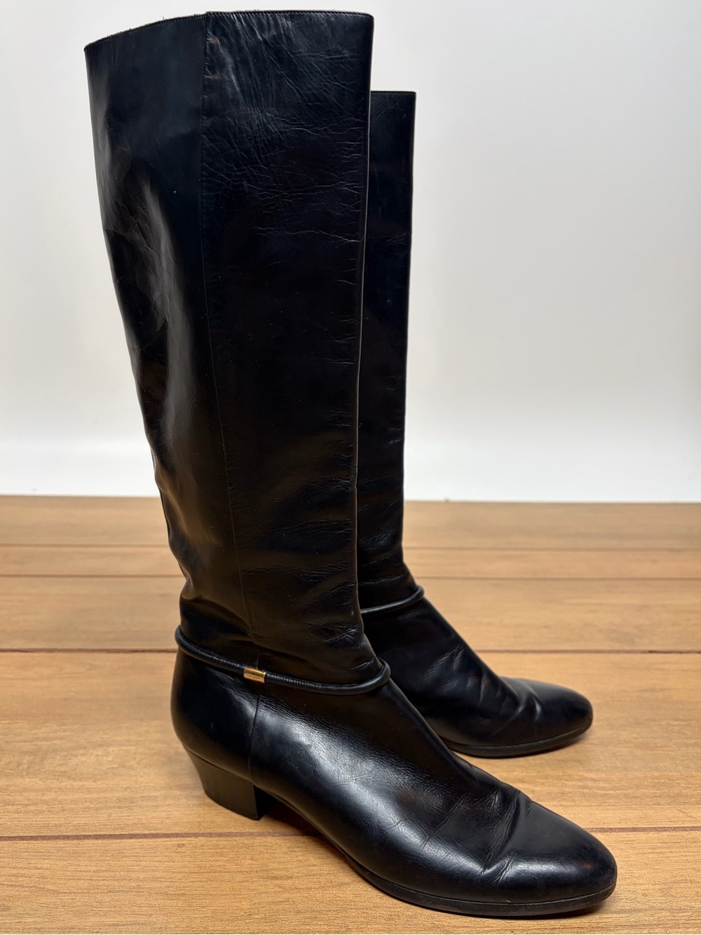 1970s Vintage Ferragamo Riding Boots Black Leather Size 7.5
